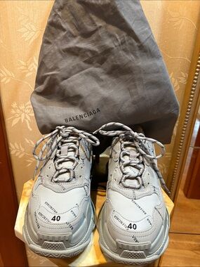 Balenciaga Men’s Triple S Logo Sneakers in Light Gray